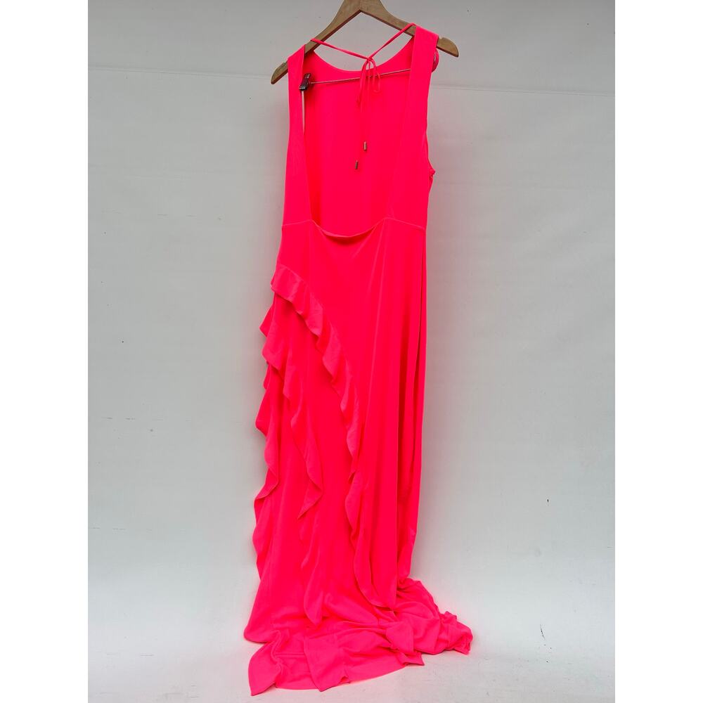 AFRM Airess Hot Pink Ruffle Backless Maxi Y2K Neon Maxi Large Long Vacation - Picture 4 of 10